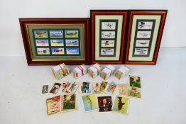 A collection of cigarette cards including framed examples of aeroplanes,