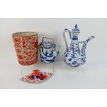 A group of Chinese ceramics to include a Ming style ewer and cover, teapot and similar,