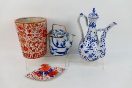 A group of Chinese ceramics to include a Ming style ewer and cover, teapot and similar,