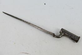 A Land Pattern style socket bayonet with 32 cm (l) triangular section blade, apparently unmarked,