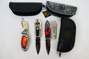 Three Franklin Mint Collector Knives comprising two Dracula and one Knightstone Collections example,
