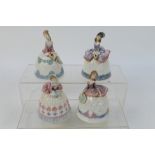 Lladro - Four porcelain bells in the form of ladies, approximately 12 cm (h).