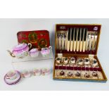 Viners Silver Rose pattern cutlery for six settings, cased and a child's tea set.