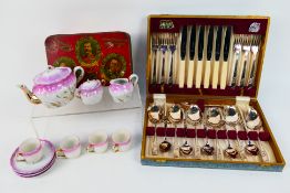 Viners Silver Rose pattern cutlery for six settings, cased and a child's tea set.