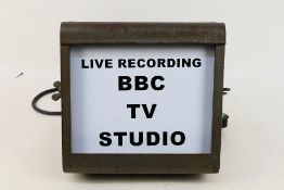 A vintage Strand Electric television studio warning light, Live Recording BBC TV Studio,