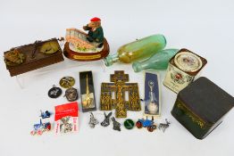 A lot of small collectables to include two 19th century Wovenden, Sale glass apothecary bottles,