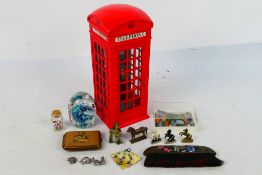 A mixed lot of collectables to include a wooden telephone box model, 22 cm (h),