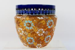 Doulton Lambeth - A Chine Ware jardiniere with pierced rim, floral and gilt decoration,
