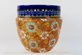 Doulton Lambeth - A Chine Ware jardiniere with pierced rim, floral and gilt decoration,