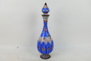 A large Persian Minakari vase and cover with typical polychrome decoration, 50 cm (h),