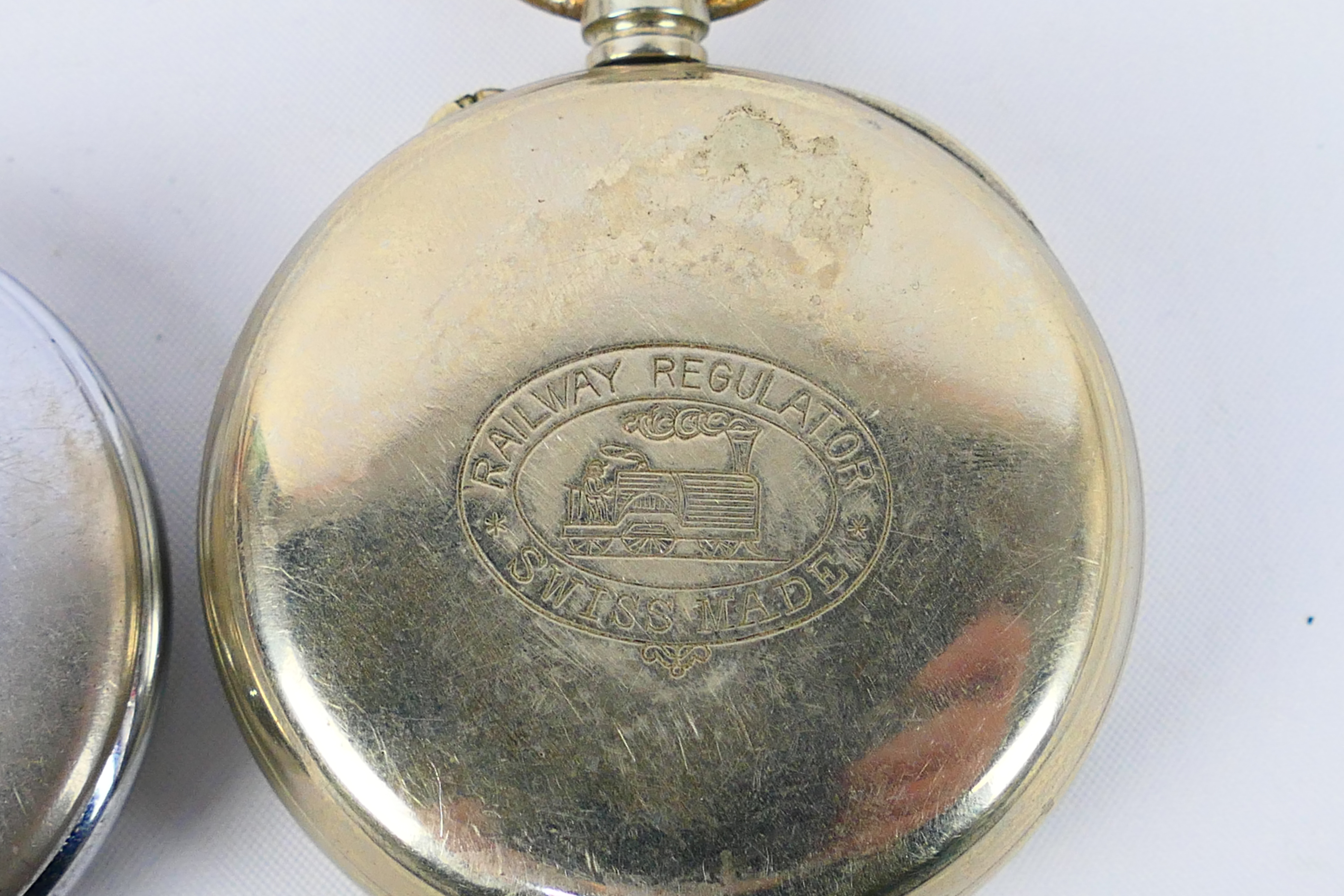 A white metal cased open face pocket watch with Roman numerals to a white enamel dial, - Image 5 of 7