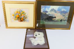 Lot to include a floral still life by Derek Brown,
