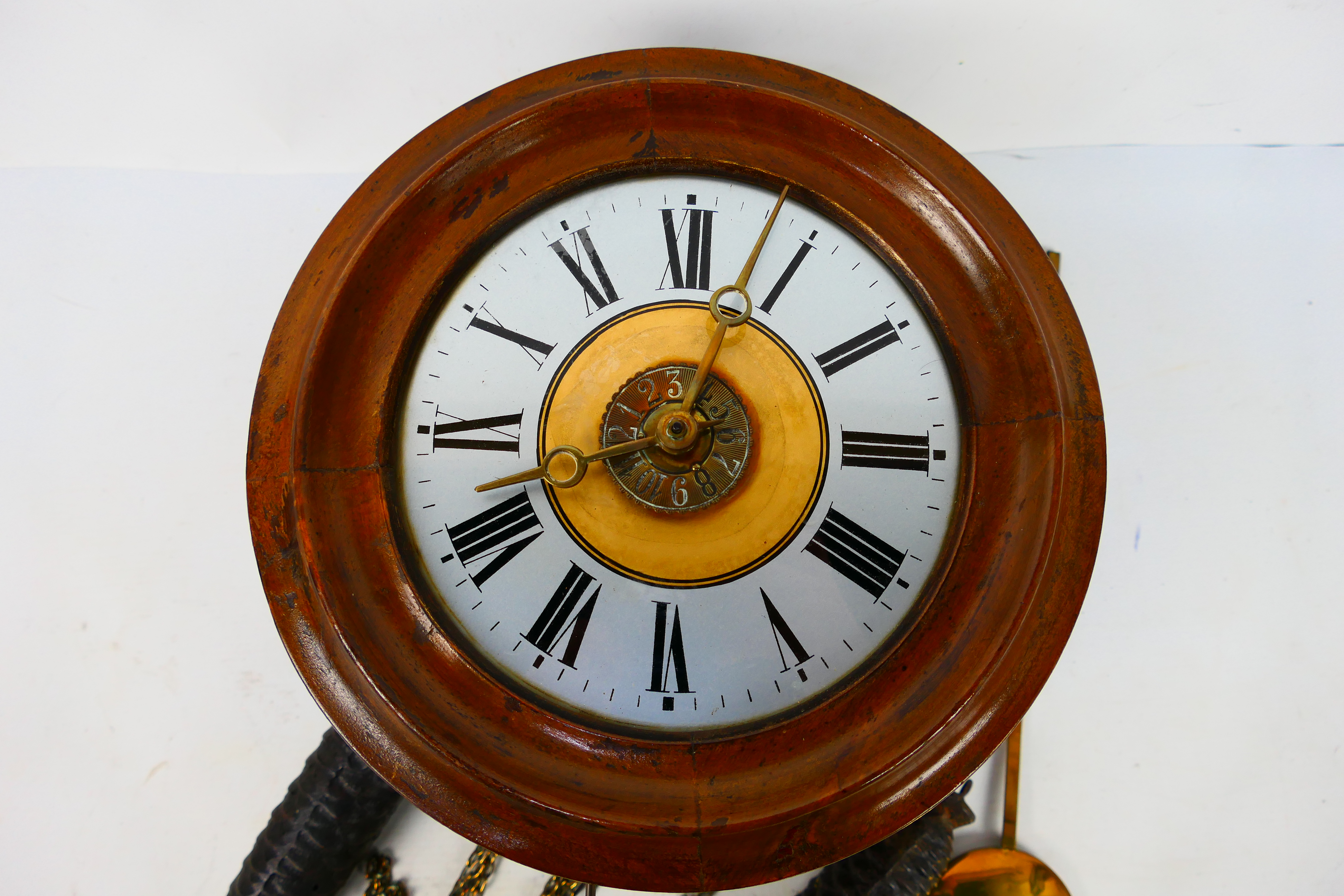 A good example of a 'postman's alarm' wall clock, - Image 2 of 10