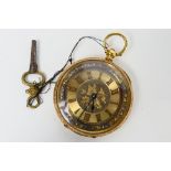 A lady's 18ct gold cased pocket watch with profusely engraved case, 37 mm (d),
