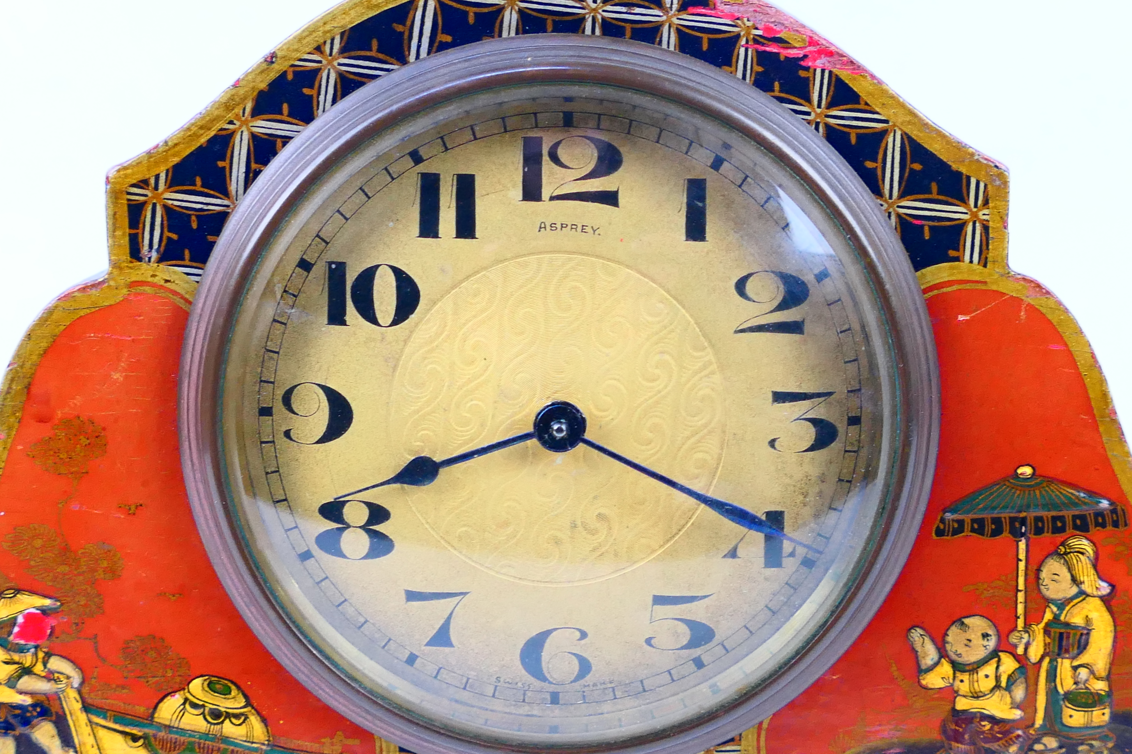 An early 20th century Asprey of London chinoiserie mantel clock, Arabic numerals to a white dial, - Image 2 of 6