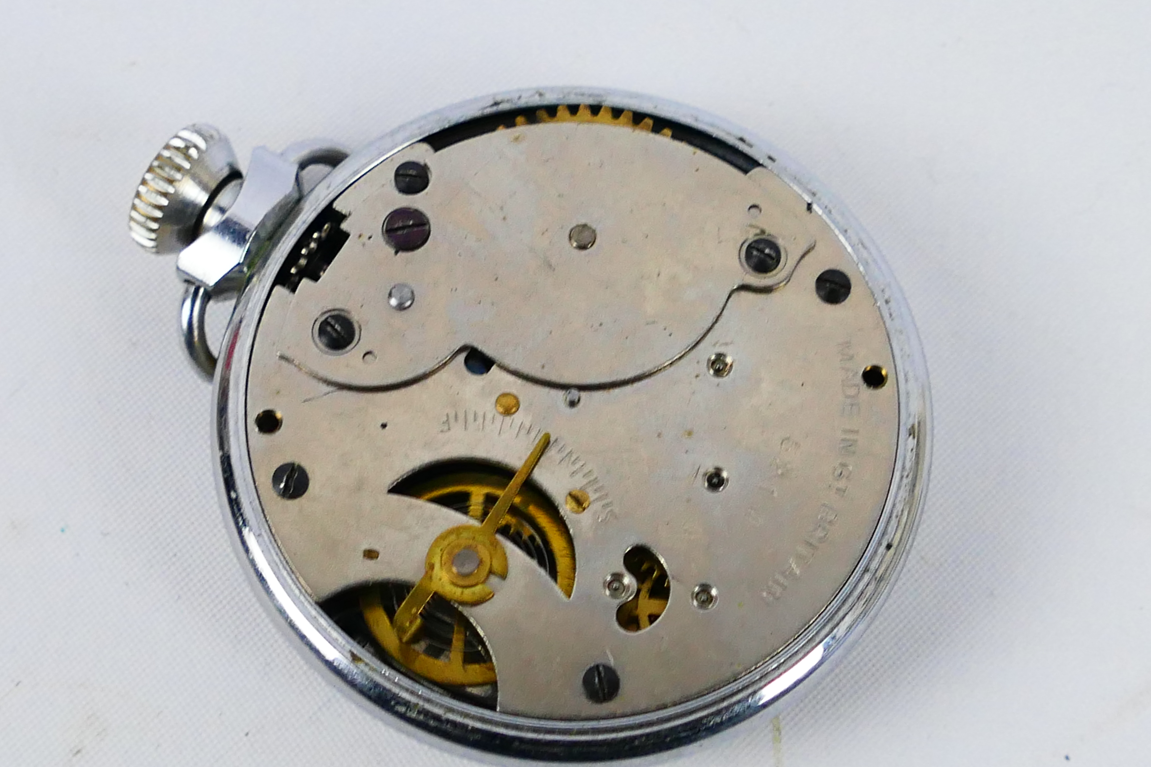A white metal cased open face pocket watch with Roman numerals to a white enamel dial, - Image 7 of 7