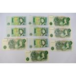 Ten Bank Of England One Pound Notes (£1) comprising five Series C examples,