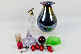 Small group of glass items to include silvered lustre vase, 23 cm (h), inkwell,