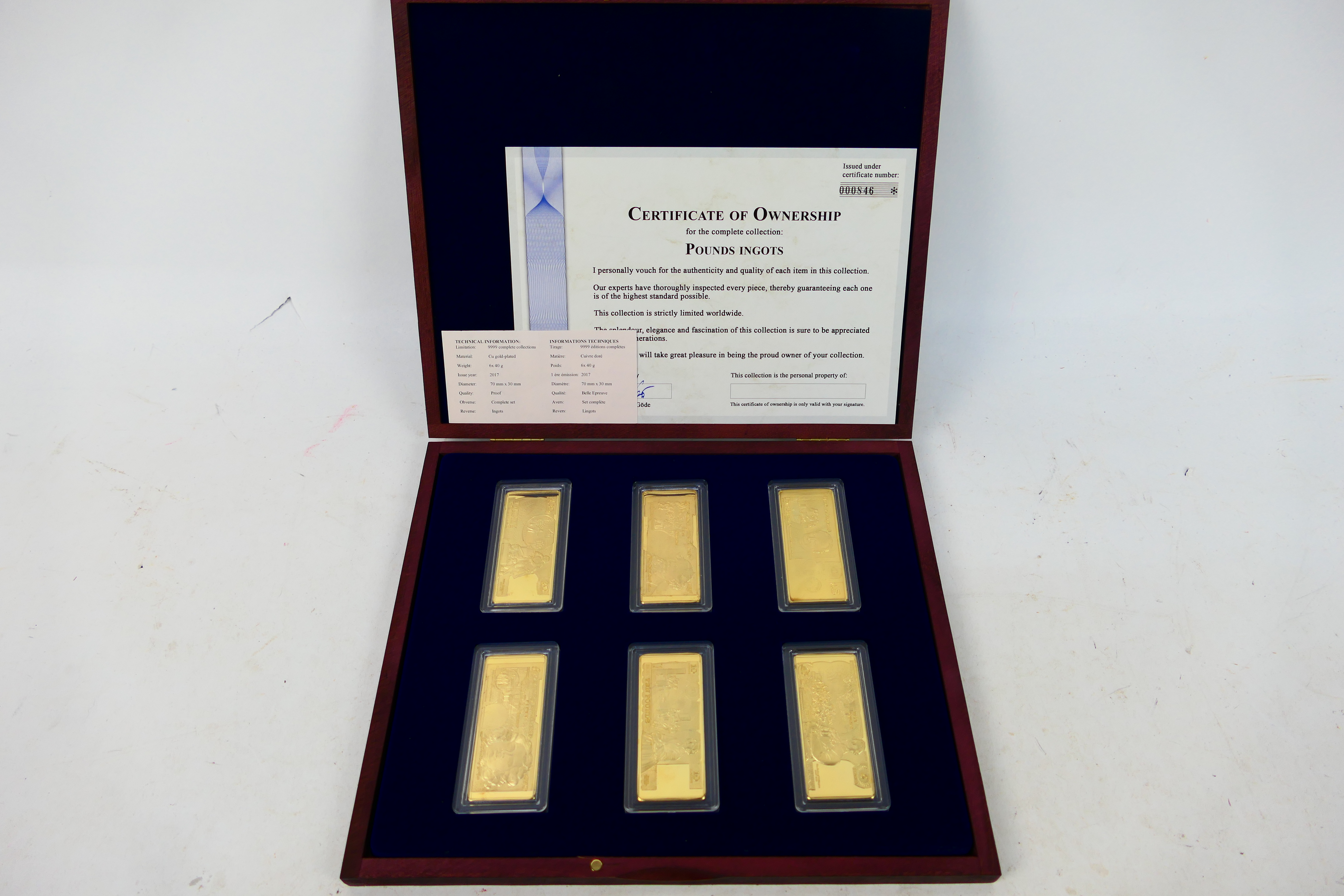 A limited edition, Windsor Mint, 24ct gold plated Pounds Ingots set,