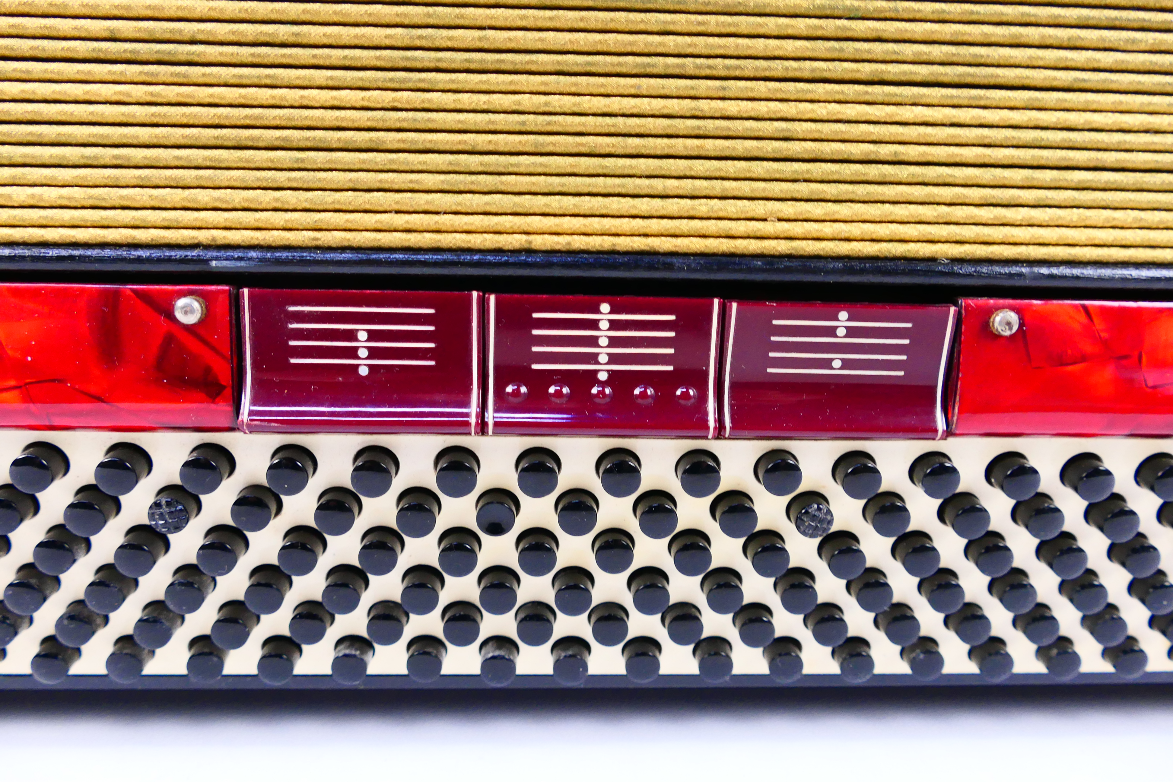 A vintage Hohner Verdi VM piano accordion, 41 keys and 120 basses, marbled red finish, - Image 9 of 18