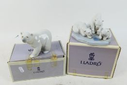 Two boxed Lladro figures / groups depicting polar bears comprising # 1207 and # 1443 Bearly Love,