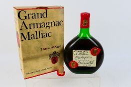Armagnac de Malliac Hors d'age, Not Less Than 24 Fl Ozs, 70° Proof, contained in box.