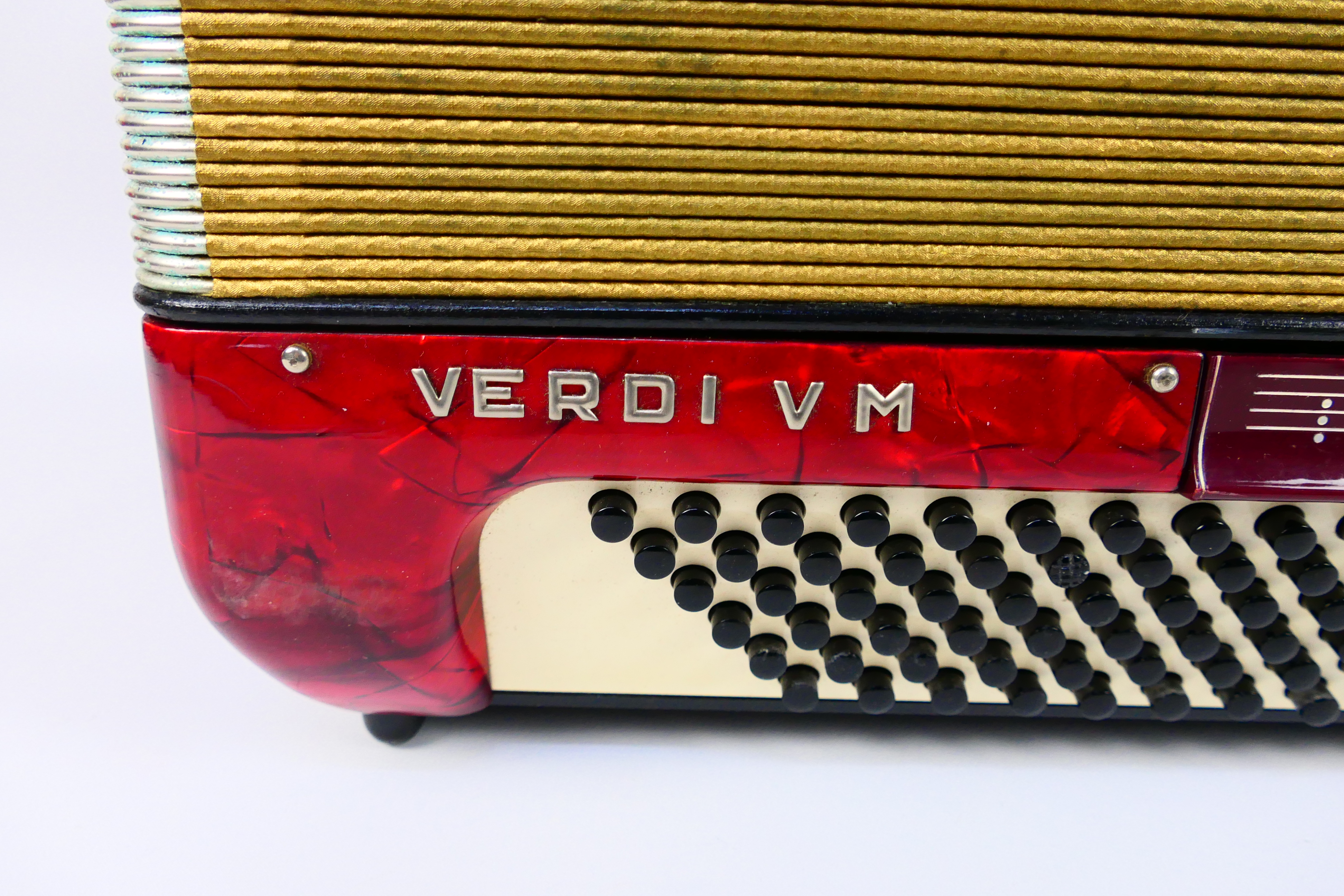 A vintage Hohner Verdi VM piano accordion, 41 keys and 120 basses, marbled red finish, - Image 7 of 18