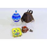 Small group of collectables to include a Persian minakari pot and cover, 14 cm (h),