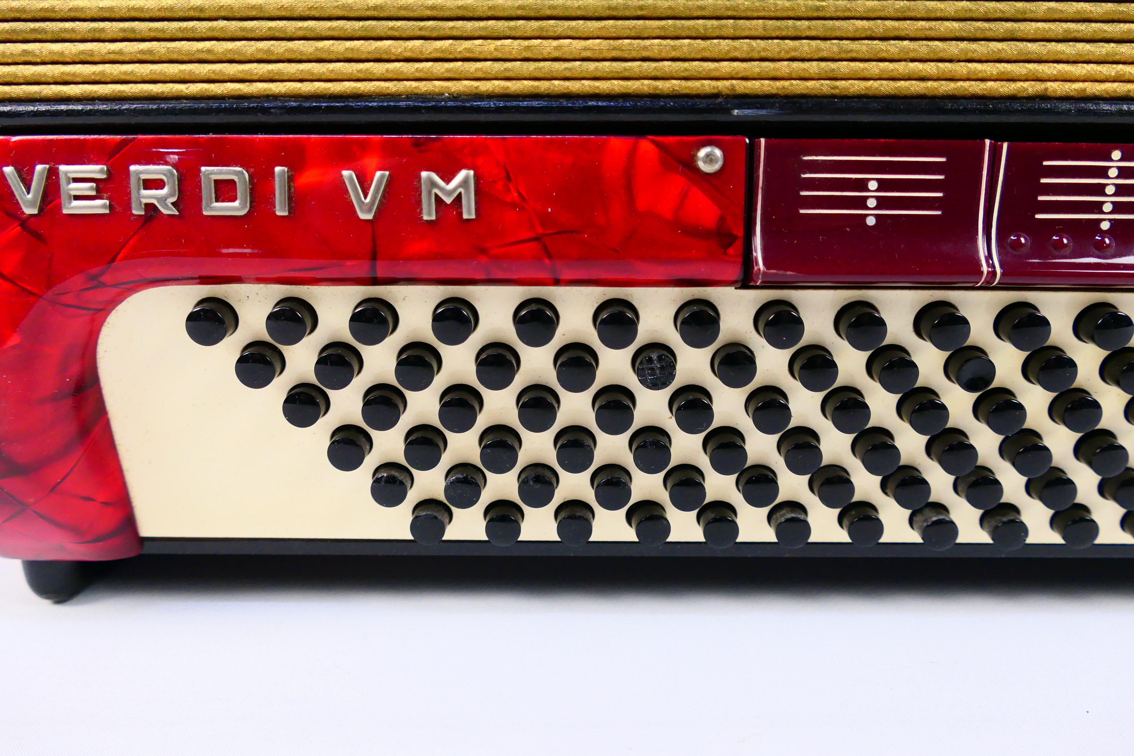 A vintage Hohner Verdi VM piano accordion, 41 keys and 120 basses, marbled red finish, - Image 8 of 18