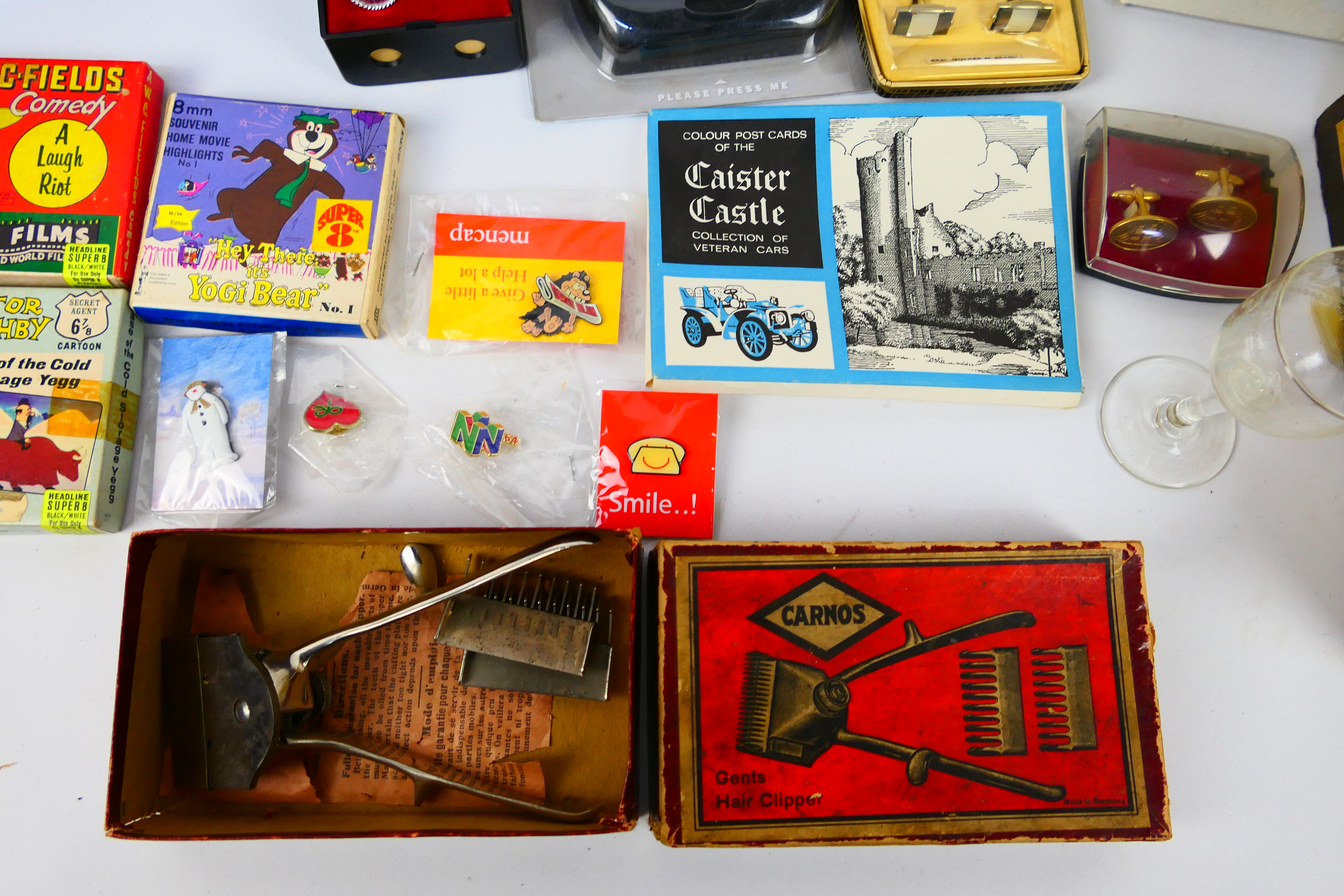 Lot to include glassware, vintage hair clippers, 8mm film reels, scales, cufflinks and other. - Image 4 of 8