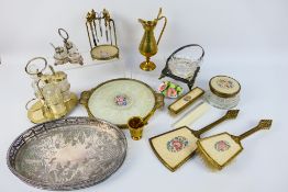 Lot to include plated ware, brass ware, dressing table items and other.