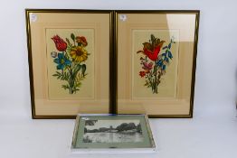 Two coloured etchings, floral studies after Nicolas Robert, plates 1 and 2,