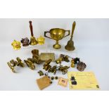 Metal ware predominantly consisting of brass ware - Lot includes brass cannons, incense burners,