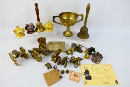 Metal ware predominantly consisting of brass ware - Lot includes brass cannons, incense burners,