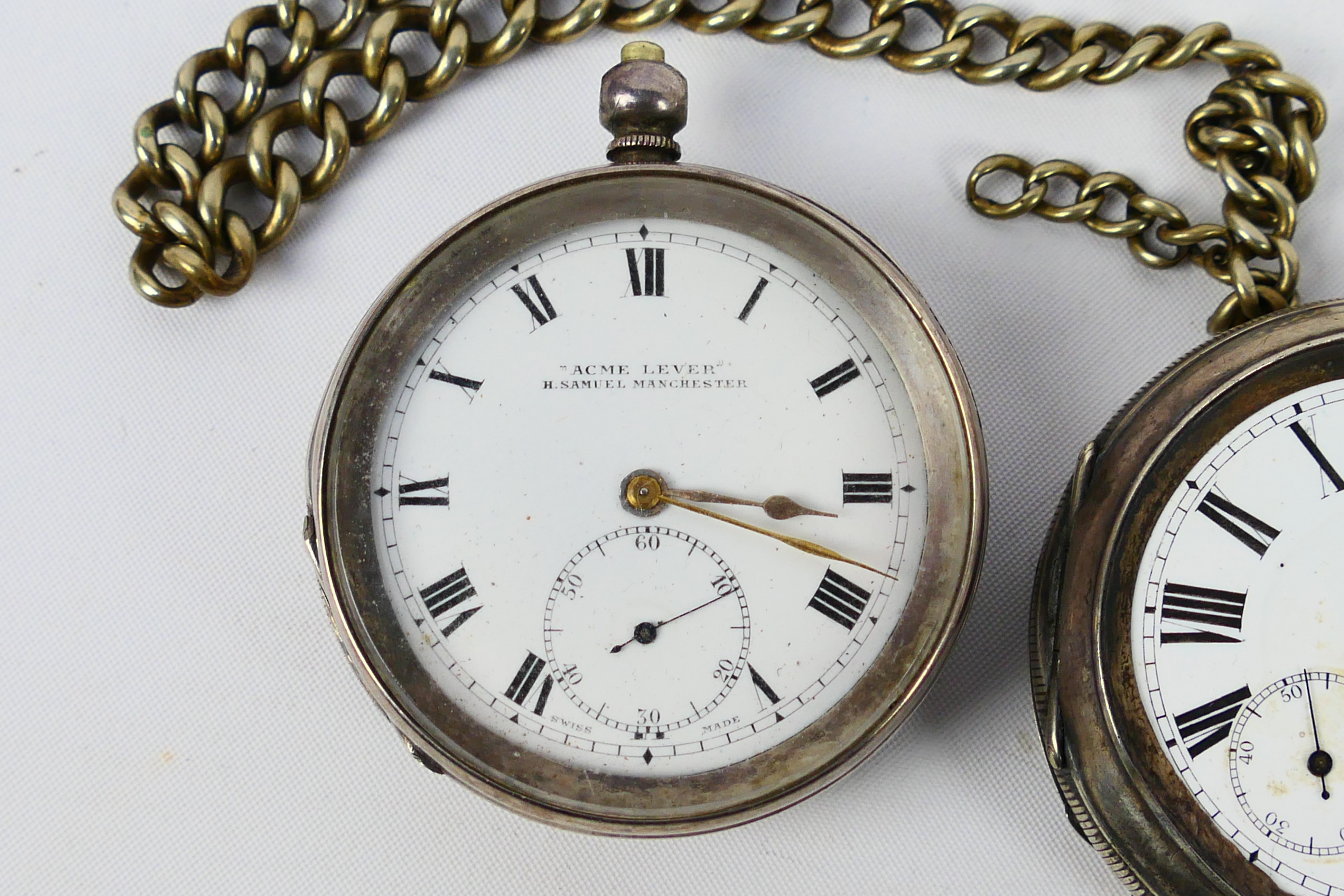 Two silver cased open face pocket watches, both signed H Samuel Manchester to the dial, - Image 2 of 9