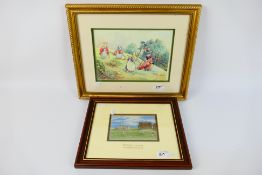 Two golf related pictures comprising a Cash's Woven Picture depicting The Old Course St Andrews,