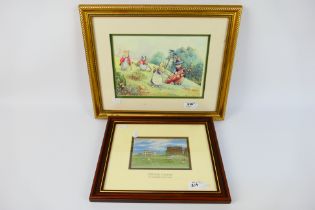 Two golf related pictures comprising a Cash's Woven Picture depicting The Old Course St Andrews,