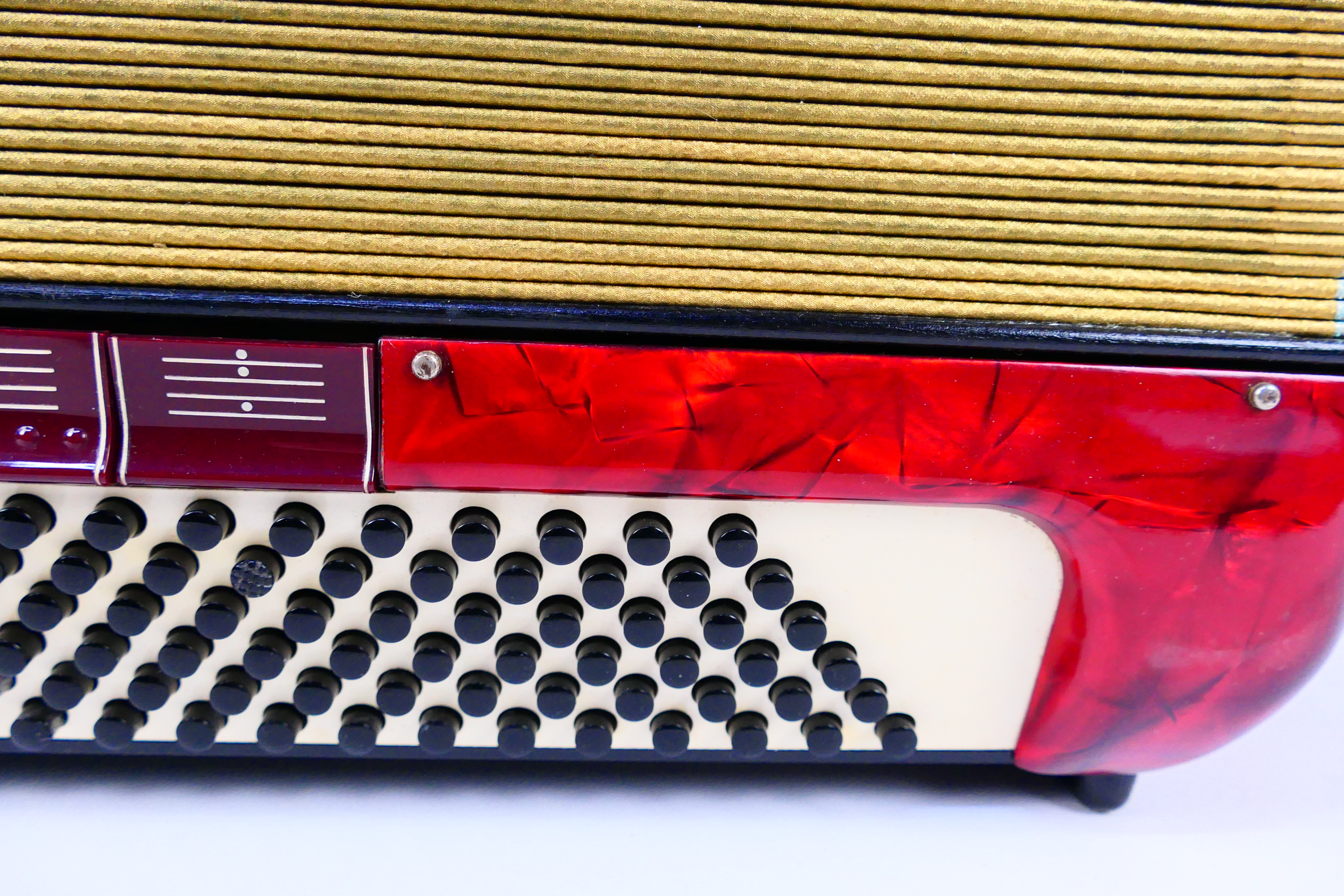 A vintage Hohner Verdi VM piano accordion, 41 keys and 120 basses, marbled red finish, - Image 10 of 18