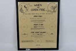 A framed US Army poster When To Open Fire,