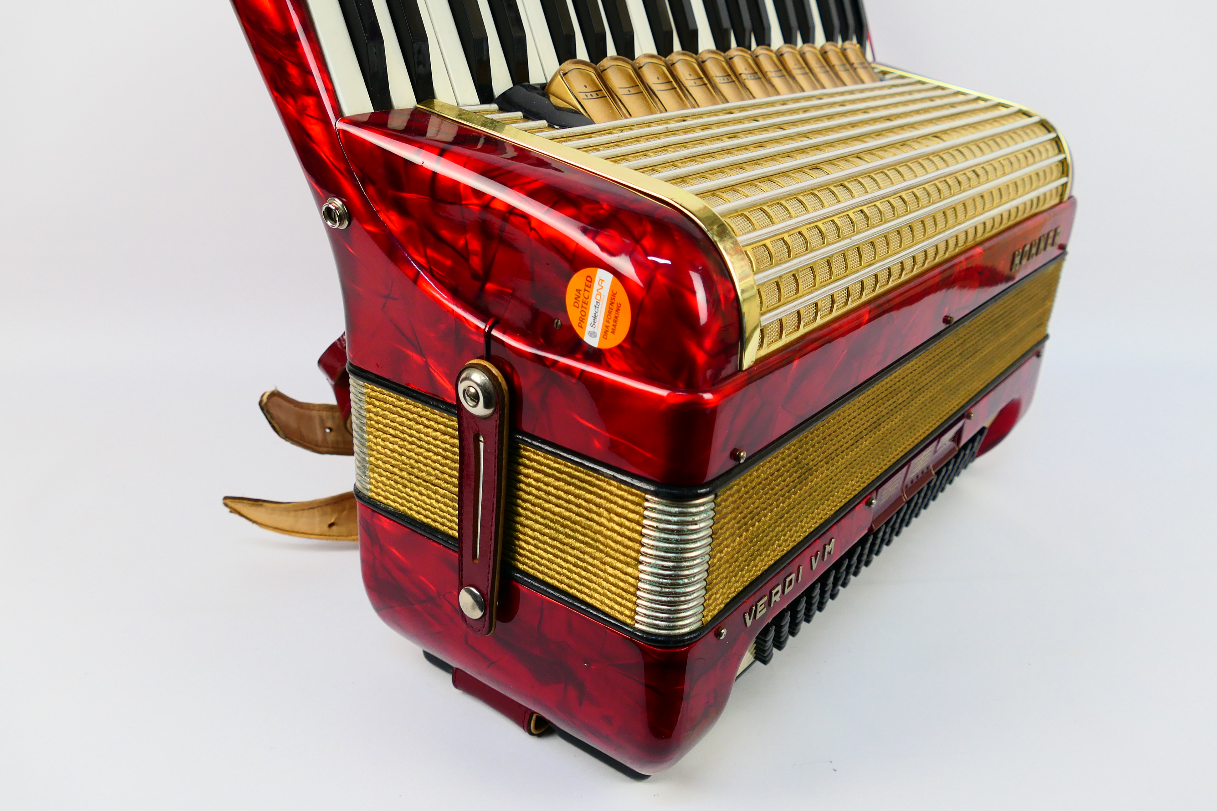 A vintage Hohner Verdi VM piano accordion, 41 keys and 120 basses, marbled red finish, - Image 11 of 18
