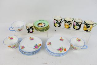 Shelley tea wares in the Davies Tulip pattern comprising six plates,
