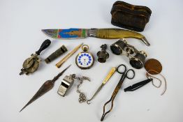 Mixed collectables to include pocket watch, whistles, opera glasses,
