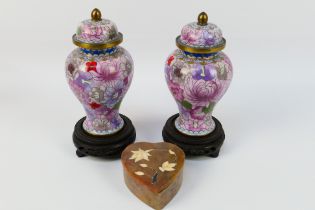 A pair of cloisonne vases and covers,
