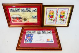 World Cup 1966 - Three framed Benham covers / postcards comprising a limited edition Sir Geoff