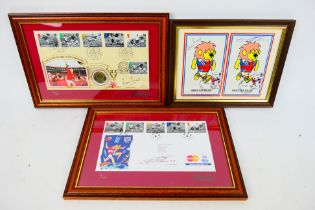 World Cup 1966 - Three framed Benham covers / postcards comprising a limited edition Sir Geoff