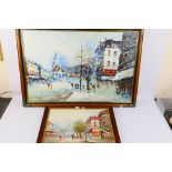 2 x framed paintings - Lot to include a painting depicting a Paris street scene,