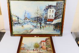 2 x framed paintings - Lot to include a painting depicting a Paris street scene,