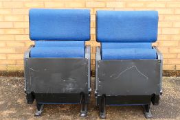 Cinema Chairs - A pair of retro folding cinema chairs. Chairs have blue fabric and metal legs.
