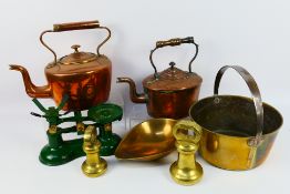 A collection of brass and copper wares a