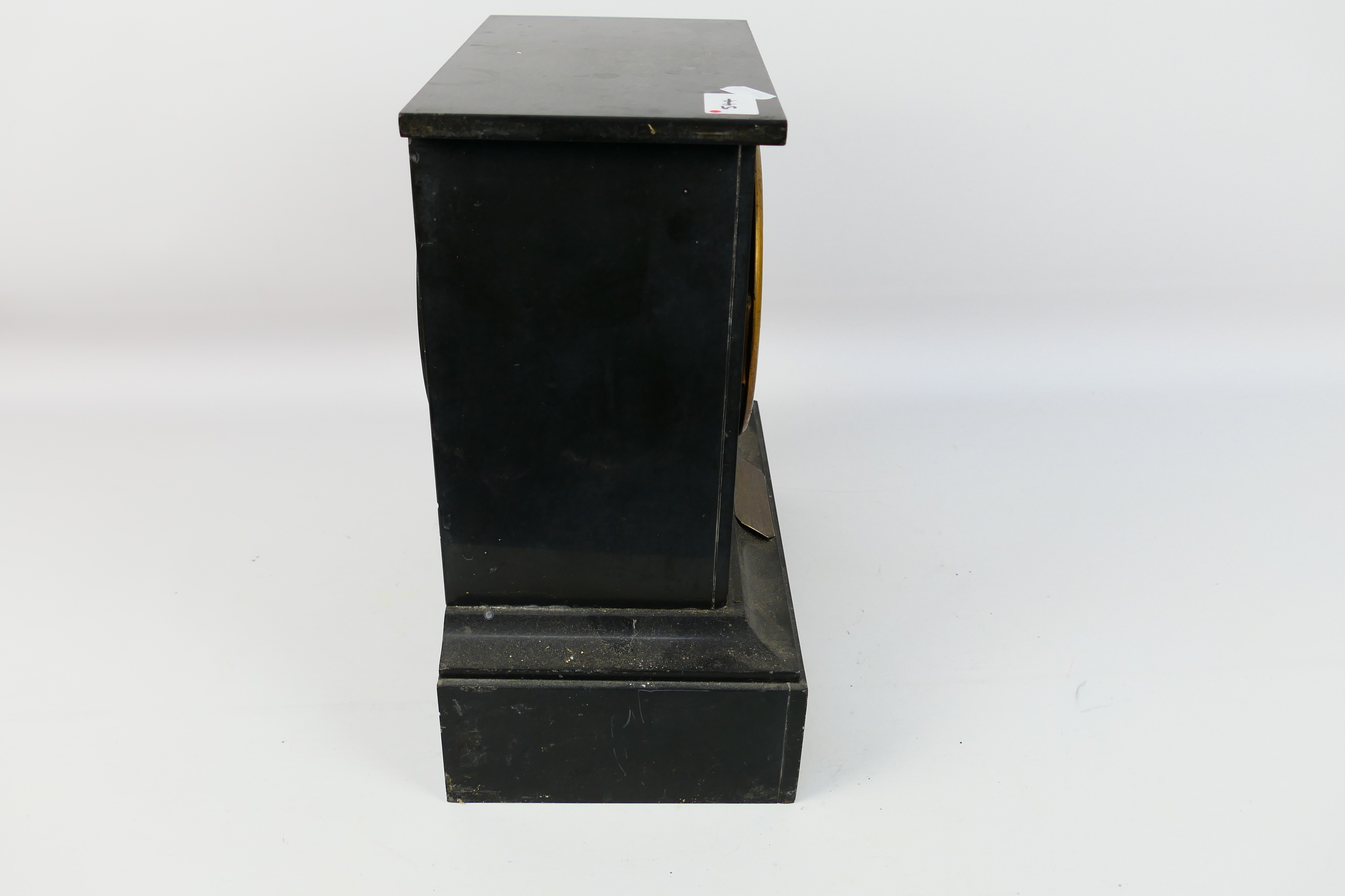 A Victorian black slate and red marble mantel clock, Roman numerals to a white chapter ring, - Image 6 of 8